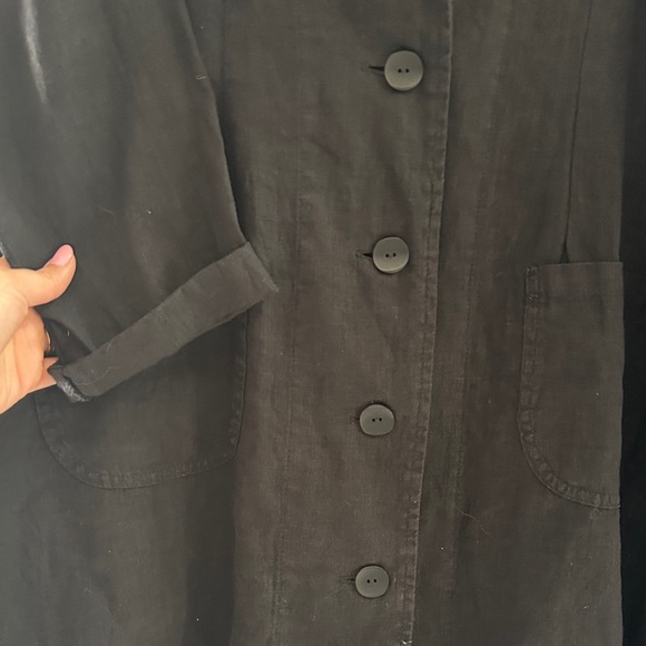 Flax Black 100% Linen Blazer Jacket Women’s Large Lightweight Breathable Casual - Picture 5 of 11